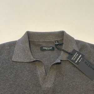 Kenneth Cole Men's Waffle Knit Short Sleeve Polo Sweater